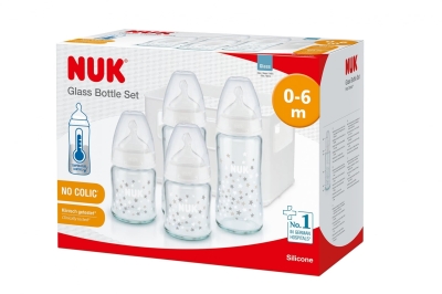 Nuk First Choice+ Стартов сет Temperature Control силикон - 2х240мл + 2х120мл + кошница