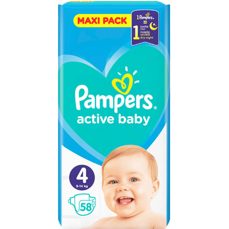 Pampers Active baby Maxi4 9-14кг 58бр