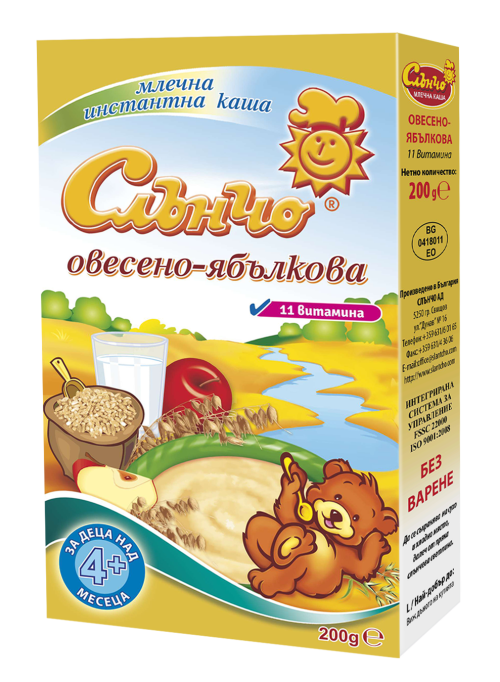 Слънчо- Млечна овесено-ябълкова каша 4м+ 200гр