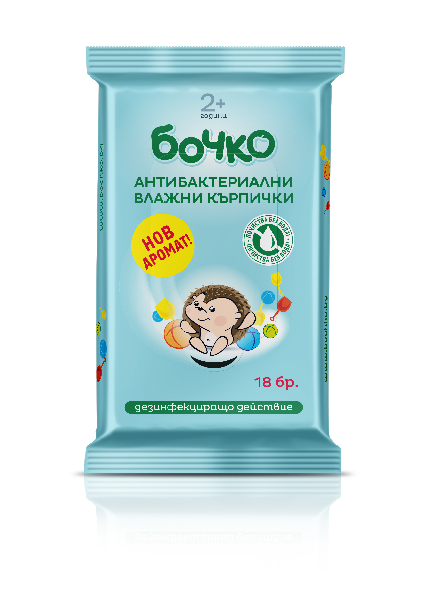 Бочко-антибактериални влажни кърпички 18бр