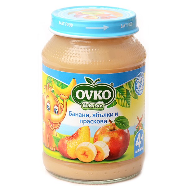 Bebelan-Банани ябълки и праскови 4м+ 190гр