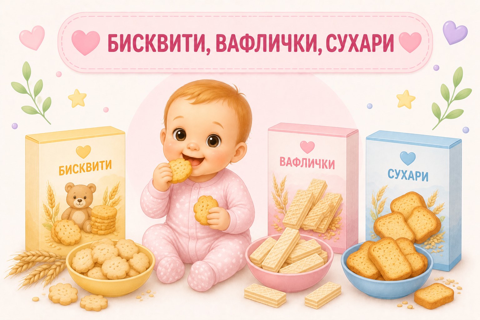Бисквити, вафлички, сухари