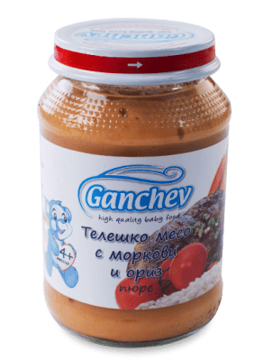 Ganchev-пюре от телешко месо с моркови и ориз 4м+ 190гр