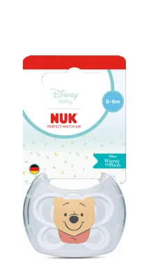 NUK Perfect Match биберон залъгалка, силикон 0-6мес. 1бр., AIR, Мечо Пух, бяла