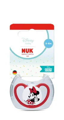 NUK Perfect Match биберон залъгалка, силикон 0-6мес. 1бр., AIR, Мики, червена