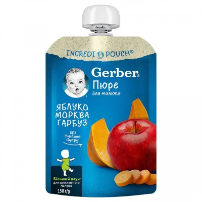 Gerber Плодов десерт Ябълка морков и тиква 6м. 150г