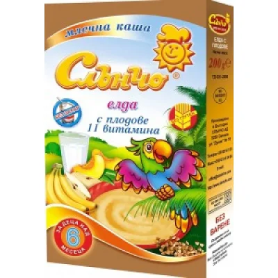 Слънчо Млечна каша с елда и плодове 6м. 200г