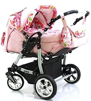Бебешка количка за близнаци Duo цвят: розови цветя
