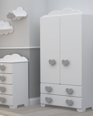 Bambino Casa-гардероб 2 крила MDF Cuori Grandi Felici grigio-сиво