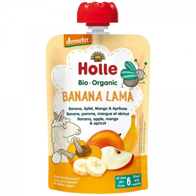 HOLLE БИО Пюре банан, ябълка, манго и кайсия 6м. 100г