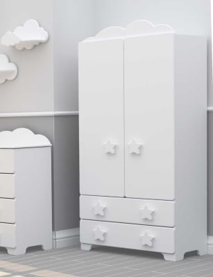 Bambino Casa-гардероб 2 крила MDF Stelle Grandi Felici bianco-бял