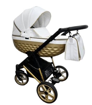 Adbor-бебешка количка 3в1 Avenue 3D eco: бяла кожа/голд