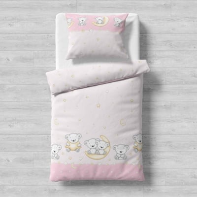 Galix-детски спален комплект Мече и луна 4 части, розов