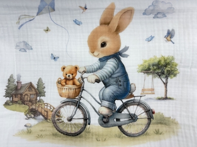 Муселиново одеяло 120х120см, organic Bambino Casa Blu Rabbit 