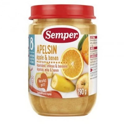 Semper-Пюре ябълки, портокали и банани 8м+ 190гр