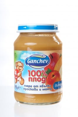 Ganchev-пюре ябълки праскови и манго 4м+190гр