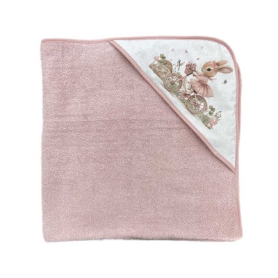 Хавлия с качулка Bambino Casa Rose Rabbit 100х100см