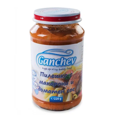 GANCHEV Пилешко с макарони и доматен сос 12м. 220г