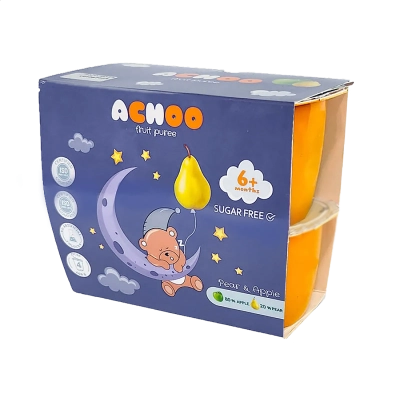 Achoo Пюре ябълка и круша 6м. 4х100г