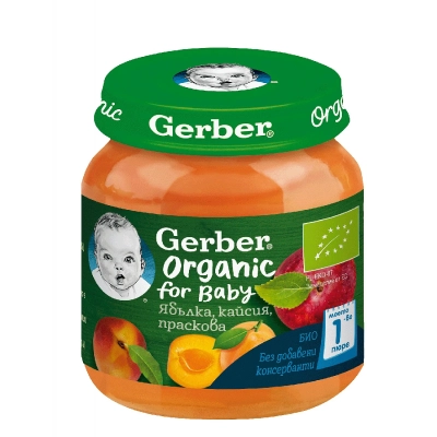 GERBER Organic Ябълка, кайсия и праскова 6м. 125г