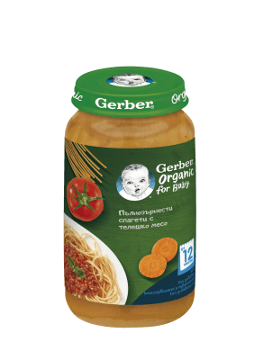 Gerber Organic-пълнозърнести спагети с телешко 12м 250гр