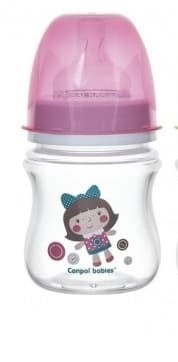 Canpol-Шише Toys антиколик с широко гърло 120 мл Цвят: Розов