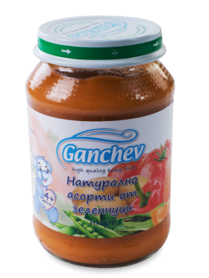 Ganchev-пюре натурално асорти от зеленчуци 4м+190гр