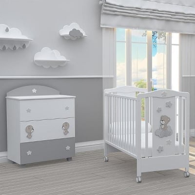 Bambino Casa Комплект бебешко легло + скрин с пуш механизми Piccolo Particolare grigio 