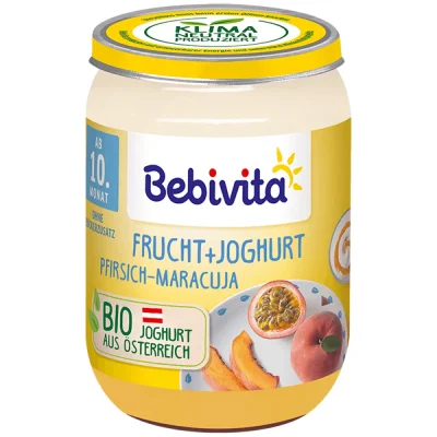 BEBIVITA БИО Дует йогурт с плодове - праскова и маракуя 10м. 190г