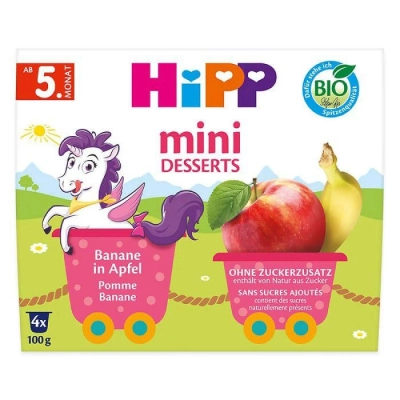 Hipp Био мини десерт банани и ябълки, 5м. 4х100г