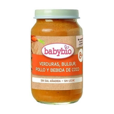 Babybio БИО Зеленчуково пюре Пилешко месо, Булгур и Кокосово мляко 8м. 200гр 