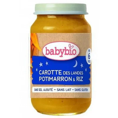 Babybio Био зеленчуково пюре с морков, тиква и ориз 6м. 200г