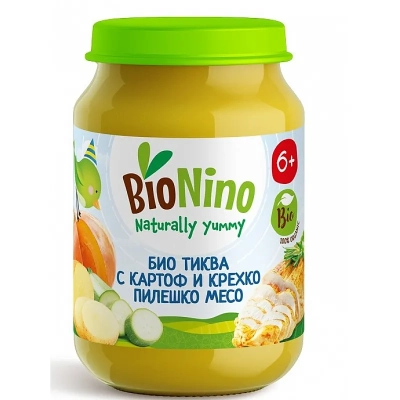 BioNino БИО Пюре Тиква с картоф и пилешко месо 6м. 190г 