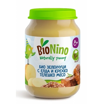 BioNino БИО Пюре Зеленчуци с телешко и елда 8м. 190г 