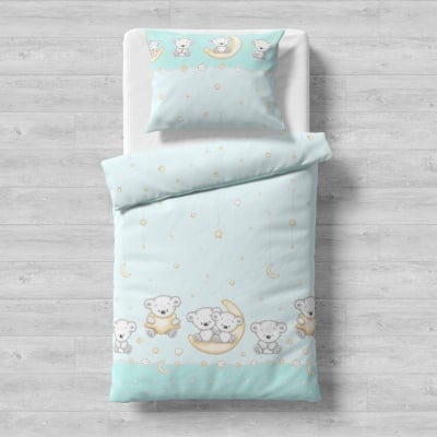 Galix-детски спален комплект Мече и луна 3 части, мента