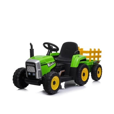 Акумулаторен трактор с ремарке зелен