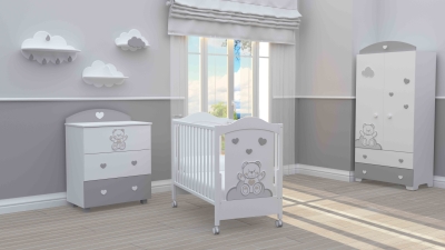BAMBINO CASA Комплект 3ч. бебешко легло + скрин и гардероб с пуш механизми Dolce Mio grigio