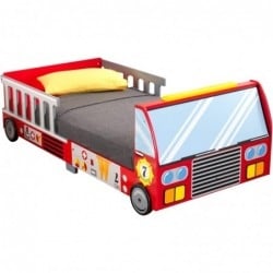 Дървено Детско Легло - Пожарна кола с рамка за безопасност - FIRE
