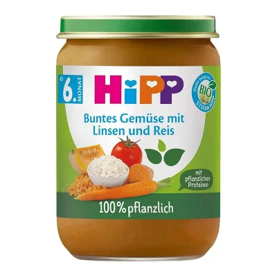 HIPP БИО Зеленчуци с ориз и леща 6м. 190гр.