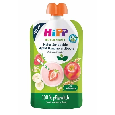 HIPP БИО Смути Ябълка, банан, ягода и овес 12м. 120г
