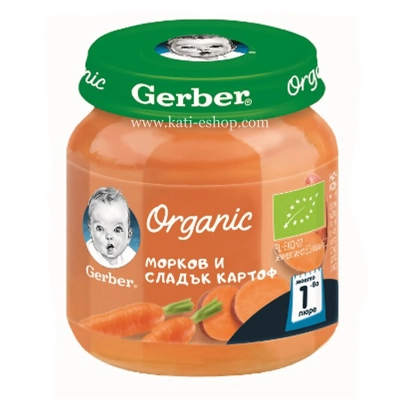 GERBER Organic Пюре Морков и сладък картоф 4м. 125г