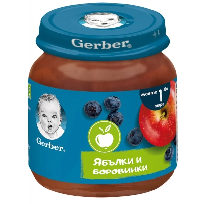 GERBER Пюре ябълки и боровинки 4м. 125г