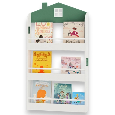 Детска Етажерка за Книги и Играчки GINGER HOME – Къщичка, 3 Рафта, Дърво, 60x12x106 см