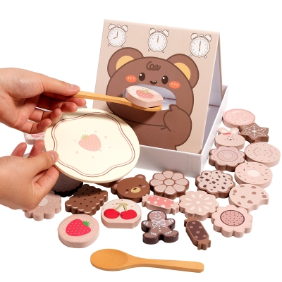 Дървена Монтесори Играчка GINGER HOME, Нахрани Зайчето и Мечето с Бисквитки, за Фина Моторика, 35 Части