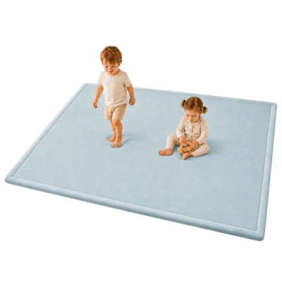 Детски Мемори Килим GINGER HOME LOLLA, 150x200 см, 3,5 см Дебелина, Кадифено Мек Водоустойчив Горен Слой, Мемори Пяна, Противохлъзгаща Основа, Син