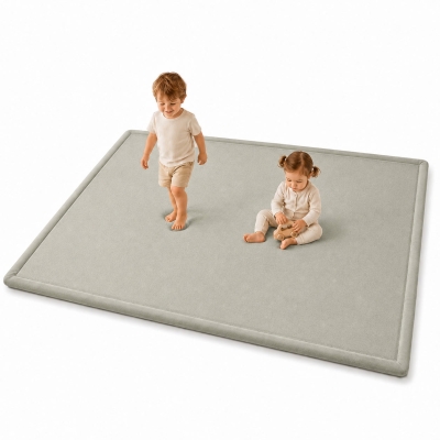 Детски Мемори Килим GINGER HOME LOLLA, 150x200 см, 3,5 см Дебелина, Кадифено Мек Водоустойчив Горен Слой, Мемори Пяна, Противохлъзгаща Основа, Сив