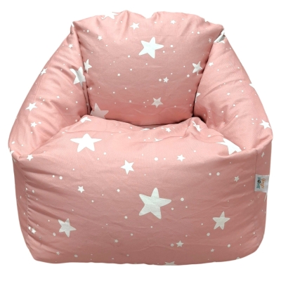 Детски Пуф Кресло GINGER HOME Little Stars, 100% Памук, Розов Барбарон Със Звезди, 55x44x55 см