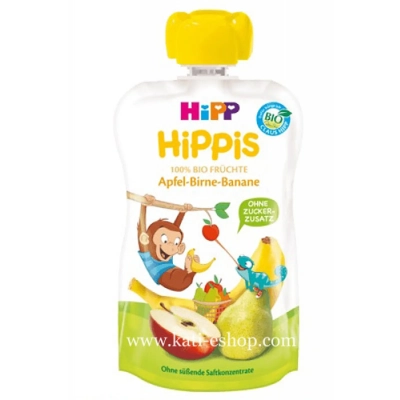 HiPP БИО Забавна плодова закуска Ябълки, круши, банан 4м. 100г
