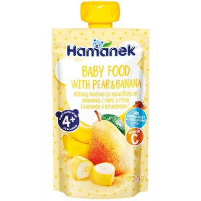 Hamanek Пюре с Круши и Банан Пауч 4м+ 120г