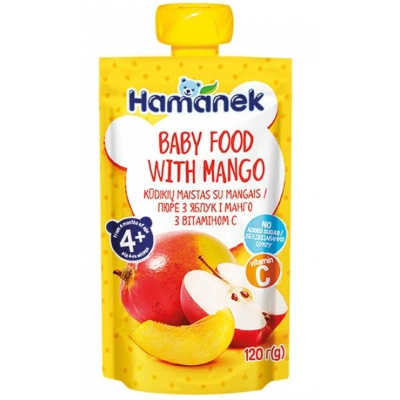 Hamanek Пюре с Ябълка и Манго Пауч 4м+ 120г